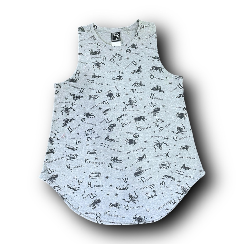 Modern Lux Gray and Astrological Black Muscle Tee Celestial Goth Alt Whimsigoth